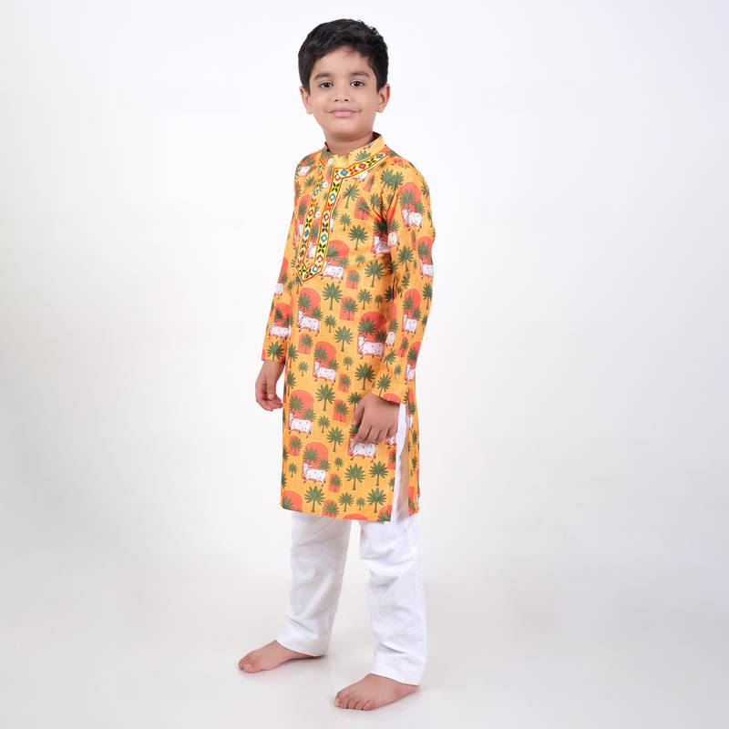 Jilmil boy's ethnic mustard kurta with pant (set of 2)