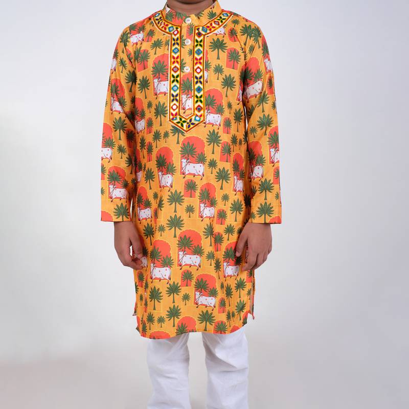 Jilmil boy's ethnic mustard kurta with pant (set of 2)