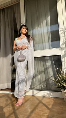 Shimmery Silver Saree 1