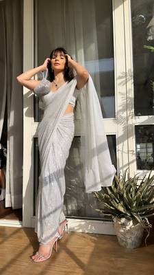Shimmery Silver Saree 2