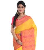 Yellow-pink  Handloom Begumpuri Cotton Traditional Saree with attach running blouse