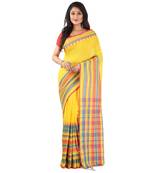 Yellow Handloom Begumpuri Cotton Traditional Saree with attach running blouse