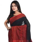 Black-red Handloom Begumpuri Cotton Traditional Saree with attach running blouse