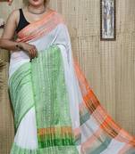 White-Multi  Handloom Begumpuri Cotton Traditional Saree with attach running blouse