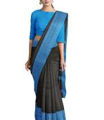 Black Handloom Begumpuri Cotton Traditional Saree with attach running blouse