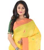 Yellow Handwoven Pure Cotton Jamdani Traditional Saree with attach running blouse