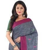 Grey Handwoven Pure Cotton Jamdani Traditional Saree with attach running blouse