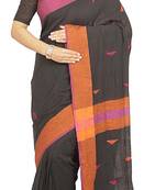 Black Handwoven Pure Cotton Jamdani Traditional Saree with attach running blouse