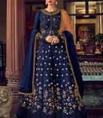 Navy blue color soft net semi stitched embroidered salwar suit