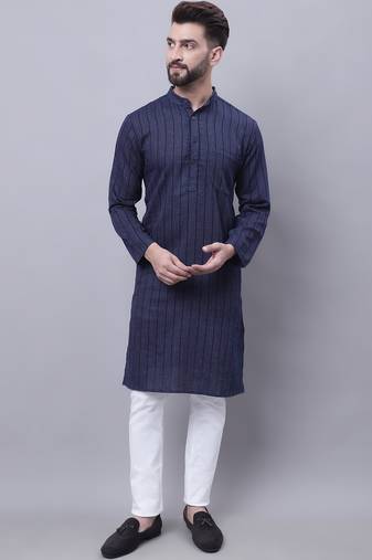 Pure cotton kurta with band collar