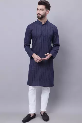 Pure cotton kurta with band collar