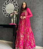 Pink Zari with Sequin Embroidered Georgette Semi Stitched Lehenga Choli