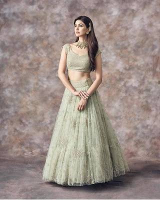 Catching Aqua Green 3MM Sequin Embroidered Net Semi Stitched Lehenga Choli 3