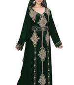 Black color luxurious Full Sleeves Handmade Moroccan Kaftan Style Embroidered zari work hijab