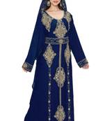 Navy-Blue color luxurious Full Sleeves Handmade Moroccan Kaftan Style Embroidered zari work hijab