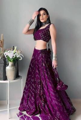 Wine Thread Embroidery Faux Georgette Designer Lehenga Choli With Dupatta 1
