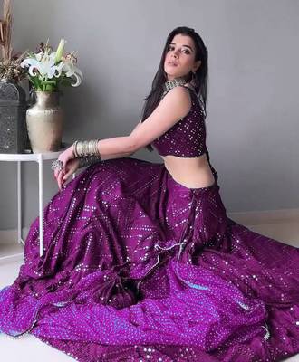 Wine Thread Embroidery Faux Georgette Designer Lehenga Choli With Dupatta 2