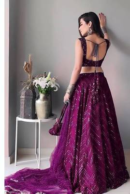 Wine Thread Embroidery Faux Georgette Designer Lehenga Choli With Dupatta 3