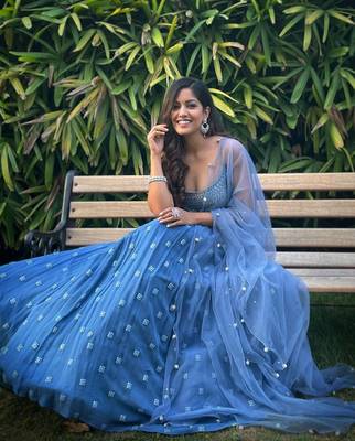 Blue Faux Georgette Embroidered Lehenga Choli  1