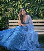 Blue Faux Georgette Embroidered Lehenga Choli