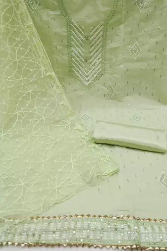 Heavy modal embroidery work salwar suit set with net aari dupatta