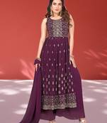 Women's Wine Color Sequence Work Nyra Cut Kurta Plazzo Set