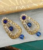 Exclusive Design Gold Plated Stone Studded Blue Rectangular Shape Drop Earring