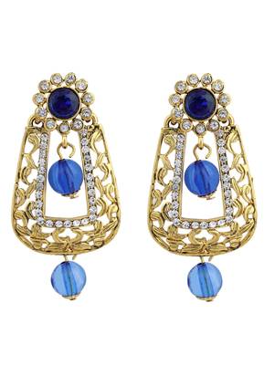 Exclusive Design Gold Plated Stone Studded Blue Rectangular Shape Drop Earring 2