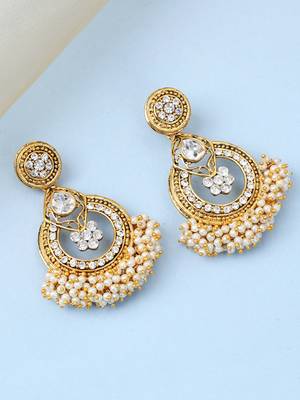 Traditional White Stone Studded Chandbali with Center Flower Design 1
