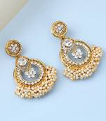 Traditional White Stone Studded Chandbali with Center Flower Design