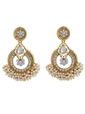 Traditional White Stone Studded Chandbali with Center Flower Design 2