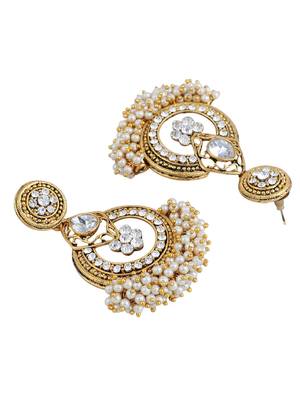 Traditional White Stone Studded Chandbali with Center Flower Design 3