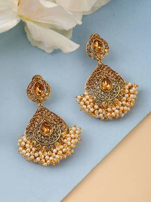 Traditional LCT Stone Studded Drop earring with Teardrop Shape Design 1