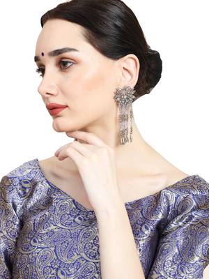 Designer Grey Floral Design Beaded  Contemporary Taselled Earring 1
