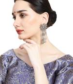 Designer Grey Floral Design Beaded  Contemporary Taselled Earring