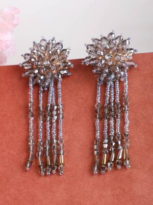 Designer Grey Floral Design Beaded  Contemporary Taselled Earring 2