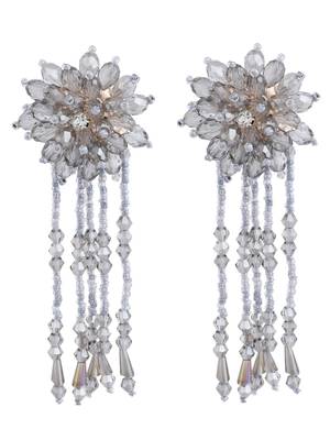 Designer Grey Floral Design Beaded  Contemporary Taselled Earring 4