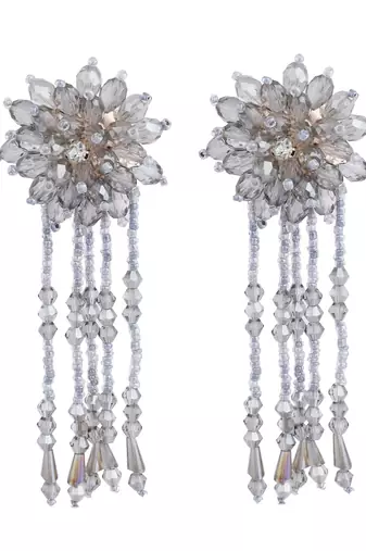 Designer Grey Floral Design Beaded  Contemporary Taselled Earring