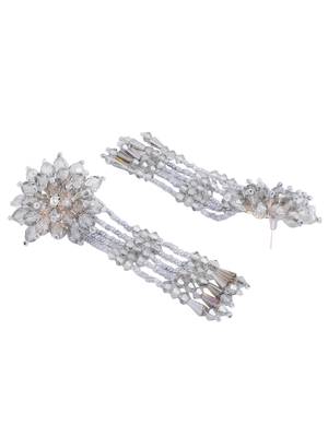 Designer Grey Floral Design Beaded  Contemporary Taselled Earring 5