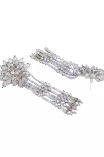Designer Grey Floral Design Beaded  Contemporary Taselled Earring