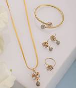 Stylish Gold Tone Sleek Chain Pendant Earring , Bracelet and Ring White AD Set