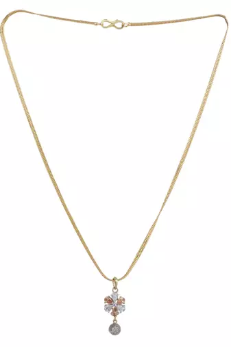 Stylish Gold Tone Sleek Chain Pendant Earring , Bracelet and Ring White AD Set
