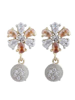 Stylish Gold Tone Sleek Chain Pendant Earring , Bracelet and Ring White AD Set 4