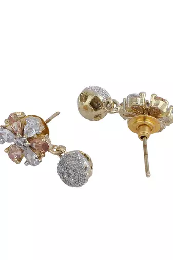 Stylish Gold Tone Sleek Chain Pendant Earring , Bracelet and Ring White AD Set