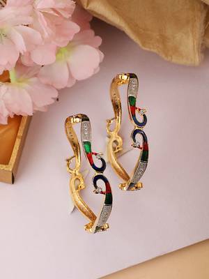 Set of 2 Black Gold-Plated Stone-Studded Enaemelled Handcrafted Bangles 1
