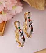 Set of 2 Black Gold-Plated Stone-Studded Enaemelled Handcrafted Bangles