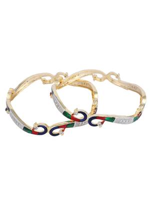 Set of 2 Black Gold-Plated Stone-Studded Enaemelled Handcrafted Bangles 2