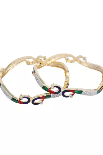 Set of 2 Black Gold-Plated Stone-Studded Enaemelled Handcrafted Bangles