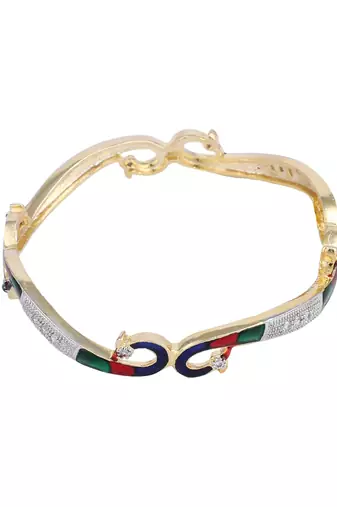 Set of 2 Black Gold-Plated Stone-Studded Enaemelled Handcrafted Bangles