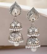 Traditional Silver Plated 2 Floor Stone Studded Jhumka Earring